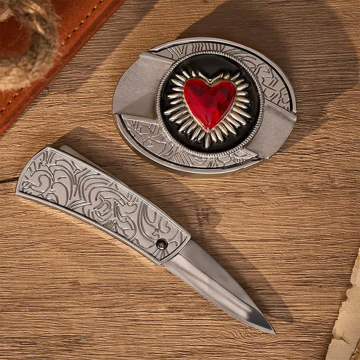 Flaming Red Heart DIY Verstecktes Klappmesser Schnalle Ledergürtel - image 1