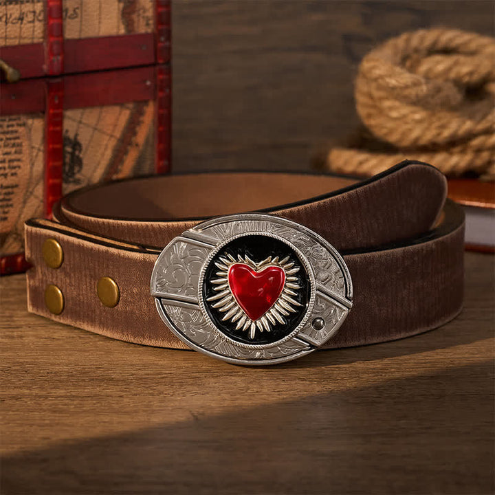 Flaming Red Heart DIY Verstecktes Klappmesser Schnalle Ledergürtel - Rotes Heiliges Herz - Brauner, abgenutzter Gürtel - 42 - image 5