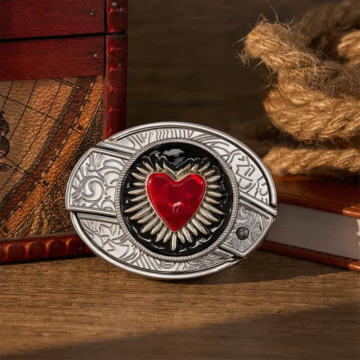 Flaming Red Heart DIY Verstecktes Klappmesser Schnalle Ledergürtel - Rotes Heiliges Herz - Ohne Gürtel - Nicht im Lieferumfang enthalten: Gürtel - image 0