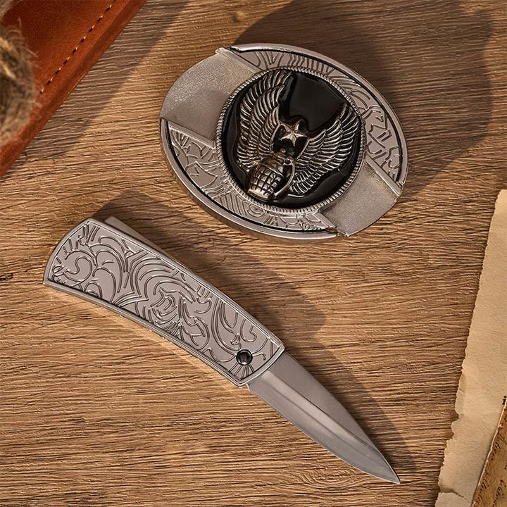 Selbstgemachter Gürtel mit verstecktem Klappmesser und geflügelter Sterngranate - image 1