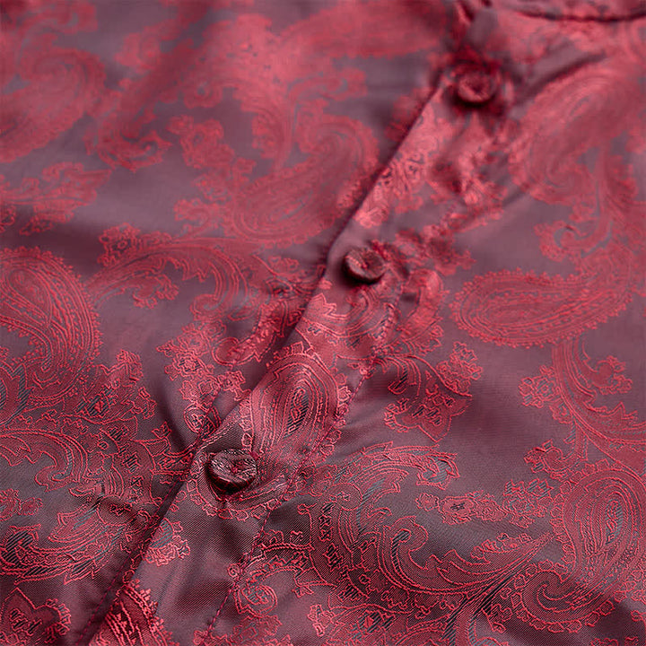 Herrenhemd aus dunklem Jacquard-Satin mit Rosenmuster, Stehkragen und langen Ärmeln - image 5