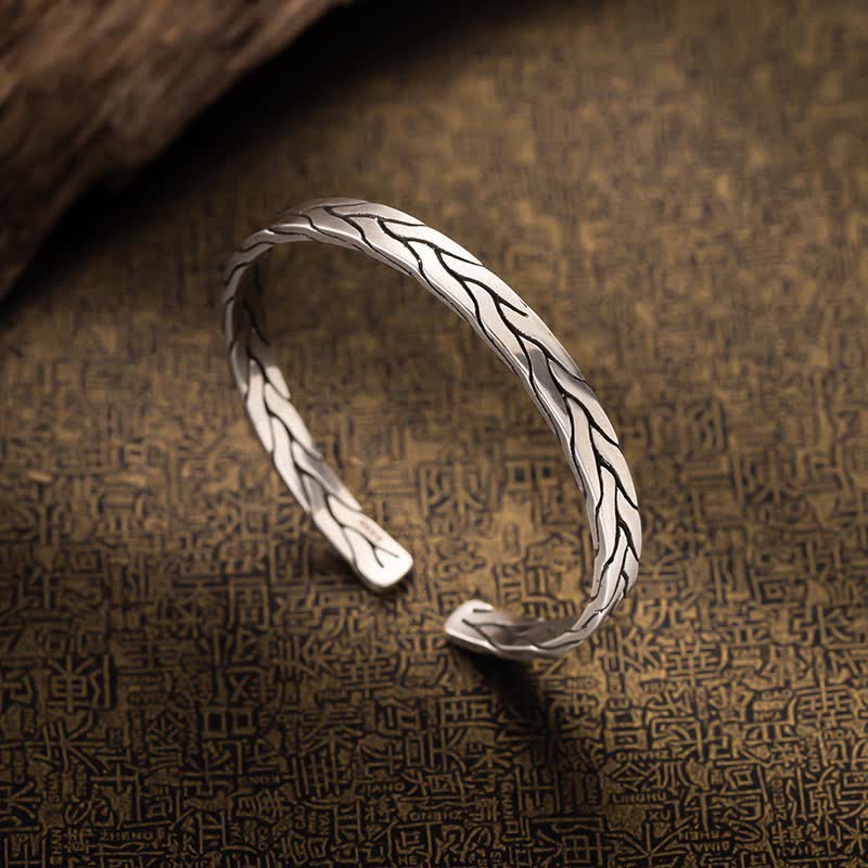 Minimalistisches, verstellbares Armband mit geflochtenem Weizenmuster im Retro-Stil - Silber - image 0