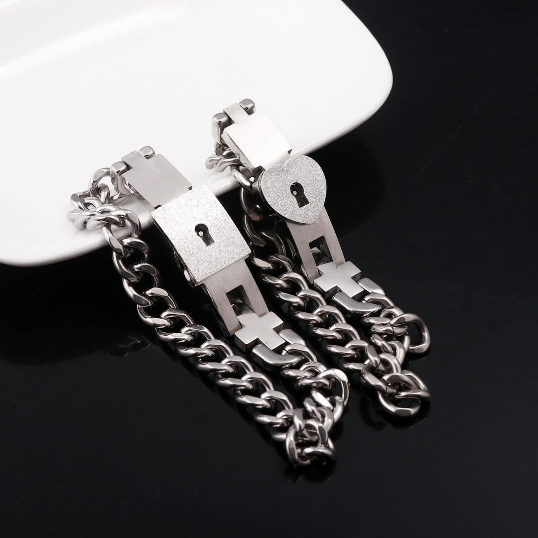 2er-Set passende Partnerarmbänder mit Herzschloss und Schlüssel - Silber - image 0