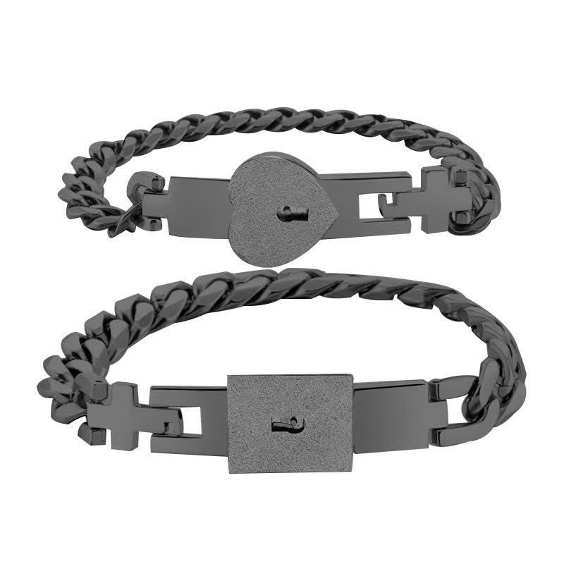 2er-Set passende Partnerarmbänder mit Herzschloss und Schlüssel - Schwarz - image 12