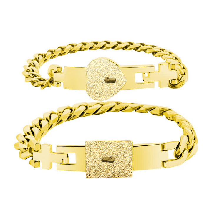 2er-Set passende Partnerarmbänder mit Herzschloss und Schlüssel - Gold - image 11
