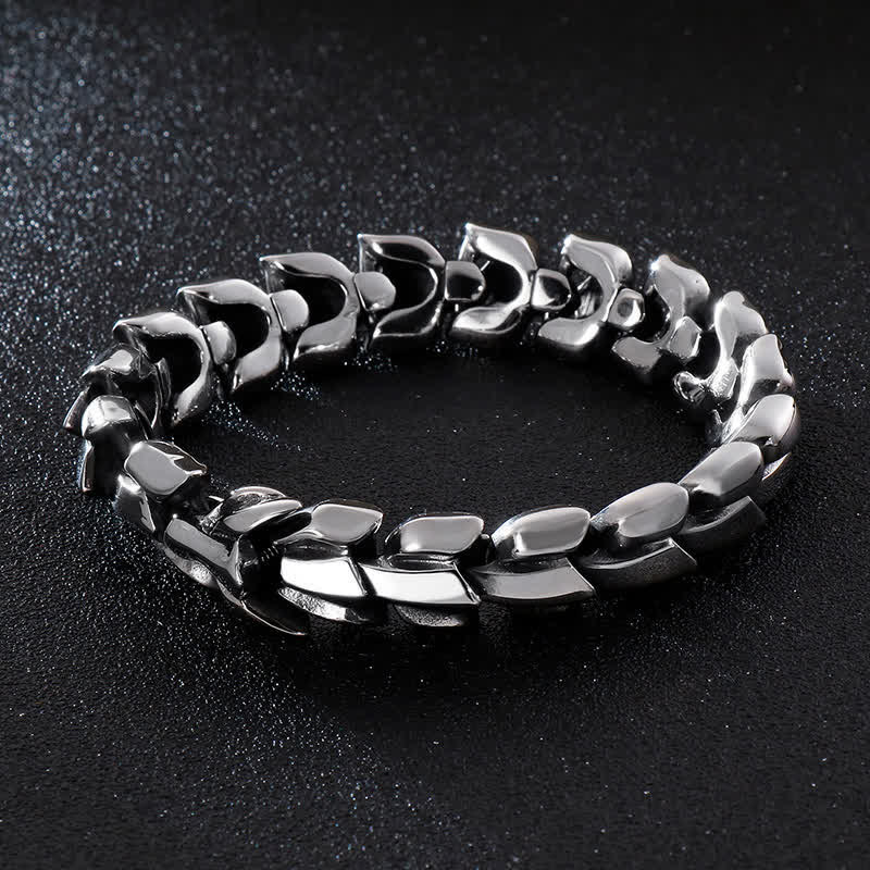 Punkiges, klobiges, schweres kubanisches Drachenschuppenarmband für Herren - Silber - 9,45" / 24 cm - image 0