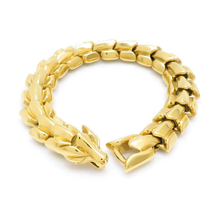 Punkiges, klobiges, schweres kubanisches Drachenschuppenarmband für Herren - Gold - 9,06 Zoll / 23 cm - image 4