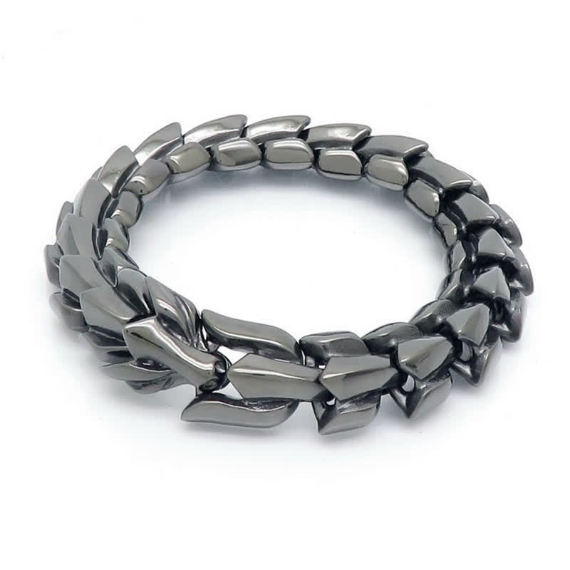Punkiges, klobiges, schweres kubanisches Drachenschuppenarmband für Herren - Grau - 8,66 Zoll / 22 cm - image 6