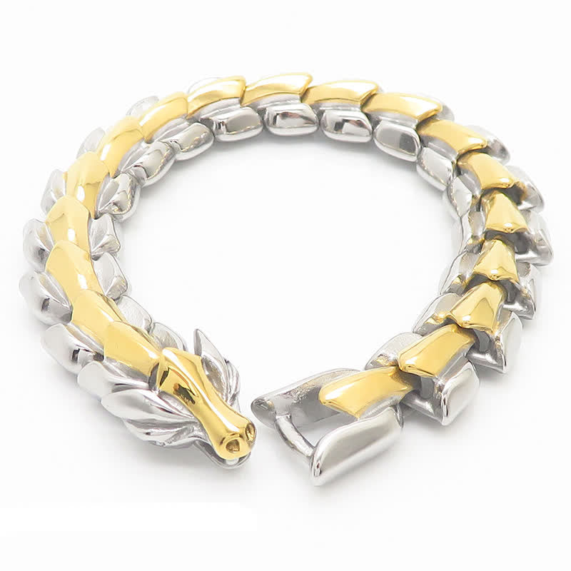 Punkiges, klobiges, schweres kubanisches Drachenschuppenarmband für Herren - Gold & Silber - 9,06 Zoll / 23 cm - image 2