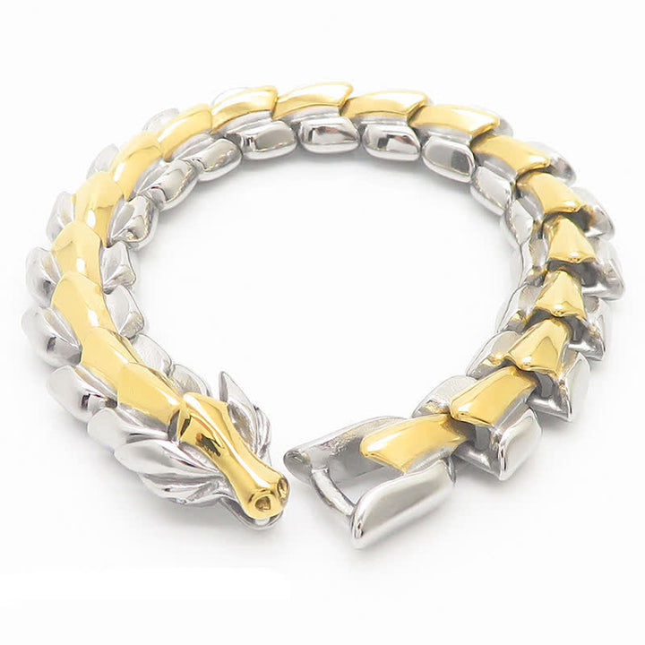 Punkiges, klobiges, schweres kubanisches Drachenschuppenarmband für Herren - Gold & Silber - 9,06 Zoll / 23 cm - image 2