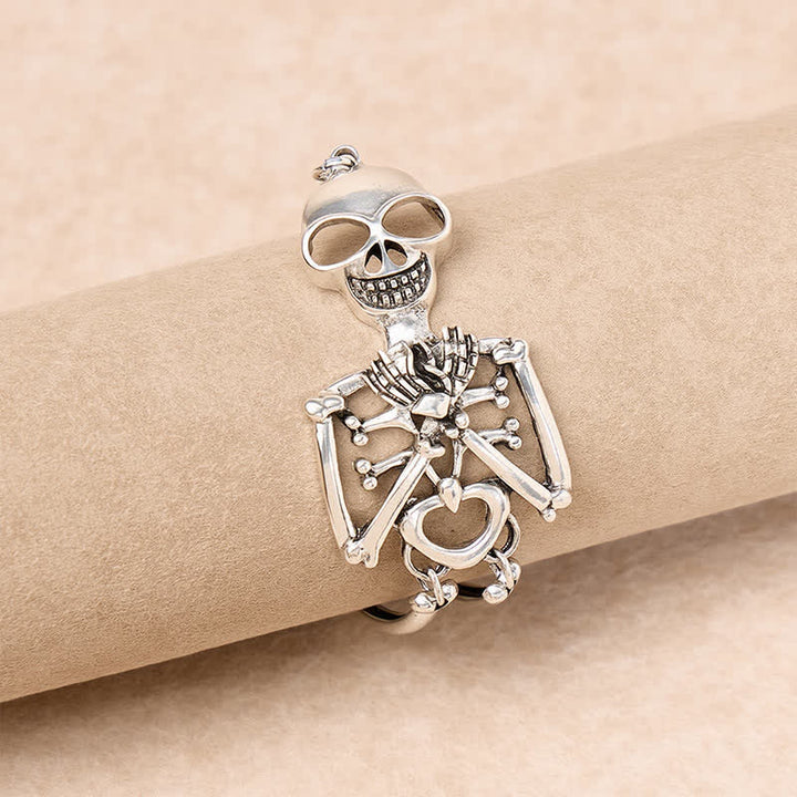 Niedliches Skelett-Herzaugen-Totenkopf-Gothic-Halloween-Armband - Silber - image 0