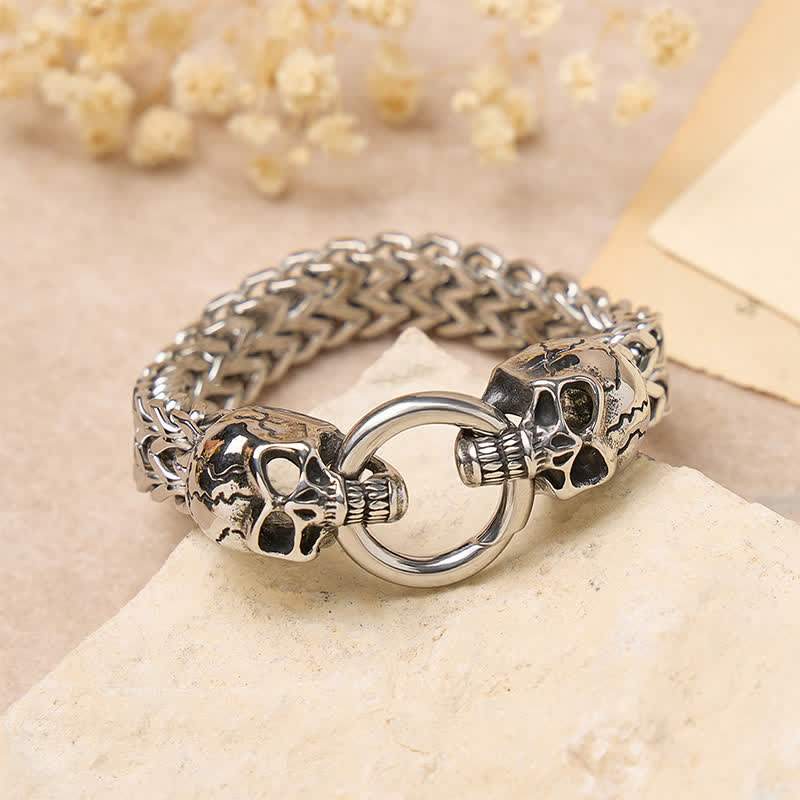 Doppeltes Totenkopf-Armband für Herren mit O-Ring-Karabinerverschluss - image 3
