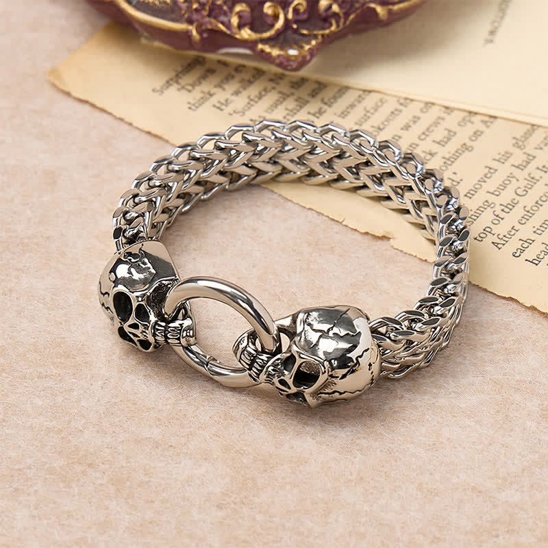 Doppeltes Totenkopf-Armband für Herren mit O-Ring-Karabinerverschluss - image 2
