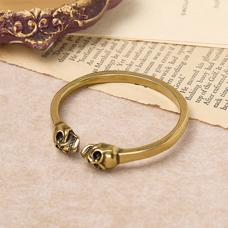 Gothic Bronze Doppelschädel Schweres Messing Offenes Armband - image 4