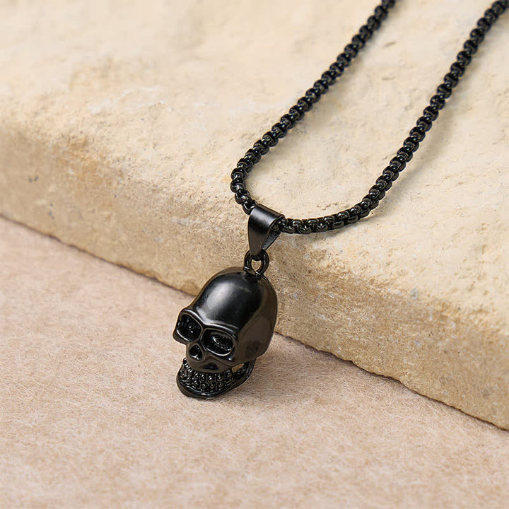 2-teiliges Set aus schwarzer Totenkopf-Halskette und kubanischem Armband für Herren - image 3