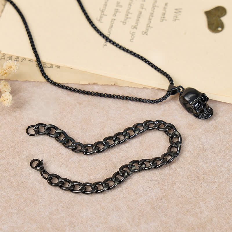2-teiliges Set aus schwarzer Totenkopf-Halskette und kubanischem Armband für Herren - image 2