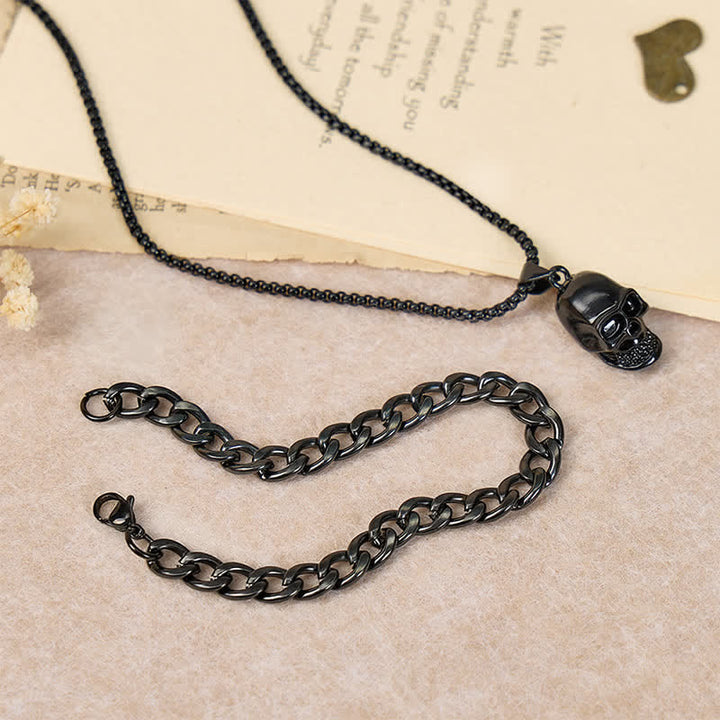 2-teiliges Set aus schwarzer Totenkopf-Halskette und kubanischem Armband für Herren - image 2