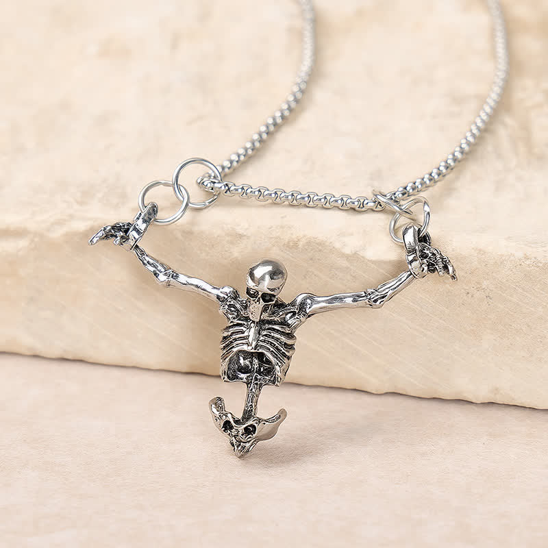 Gothic Vintage Silber Hängender Skelettanhänger Halloween-Halskette - Silber - image 0