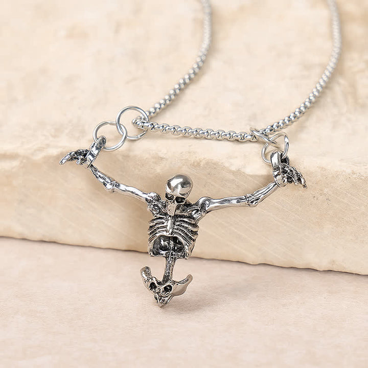 Gothic Vintage Silber Hängender Skelettanhänger Halloween-Halskette - Silber - image 0