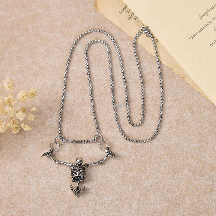 Gothic Vintage Silber Hängender Skelettanhänger Halloween-Halskette - image 2