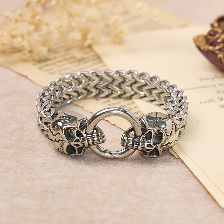 Doppeltes Totenkopf-Armband für Herren mit O-Ring-Karabinerverschluss - Silber - 9,45" / 24 cm - image 0