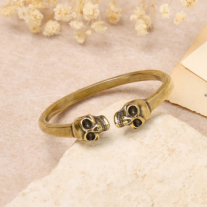 Gothic Bronze Doppelschädel Schweres Messing Offenes Armband - image 3