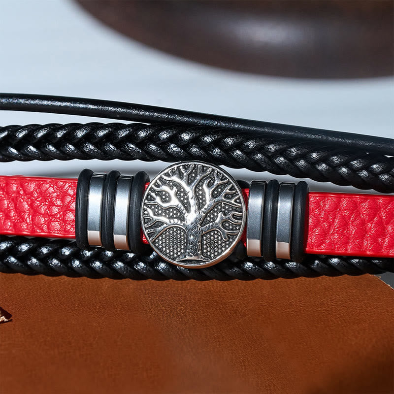 Western-Armband aus schwarzem geflochtenem Leder mit Lebensbaum-Motiv und Magnetverschluss - image 9