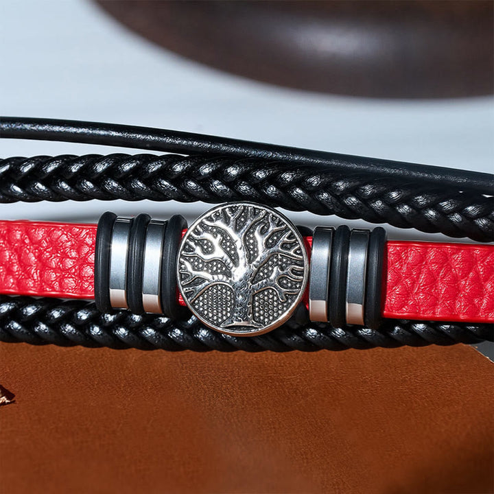 Western-Armband aus schwarzem geflochtenem Leder mit Lebensbaum-Motiv und Magnetverschluss - image 9