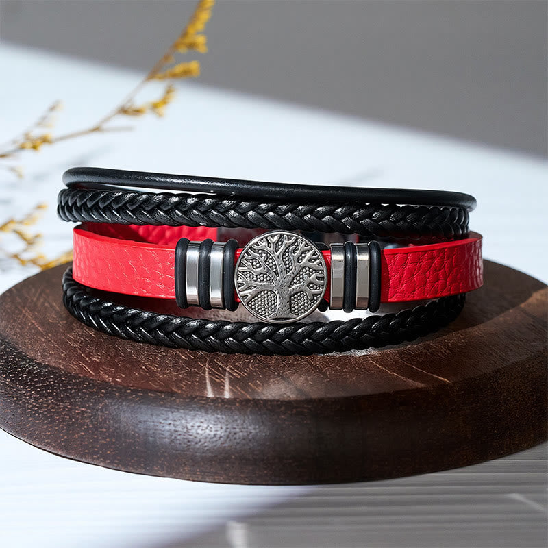 Western-Armband aus schwarzem geflochtenem Leder mit Lebensbaum-Motiv und Magnetverschluss - image 6