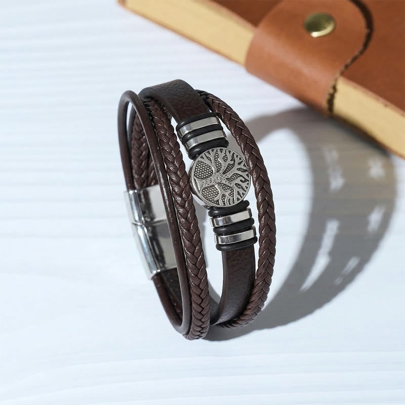 Western-Armband aus schwarzem geflochtenem Leder mit Lebensbaum-Motiv und Magnetverschluss - Braun - image 3