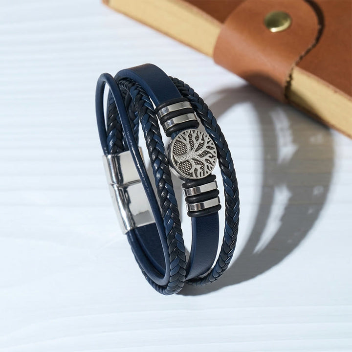 Western-Armband aus schwarzem geflochtenem Leder mit Lebensbaum-Motiv und Magnetverschluss - Blau - image 4