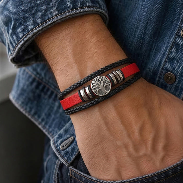 Western-Armband aus schwarzem geflochtenem Leder mit Lebensbaum-Motiv und Magnetverschluss - image 1