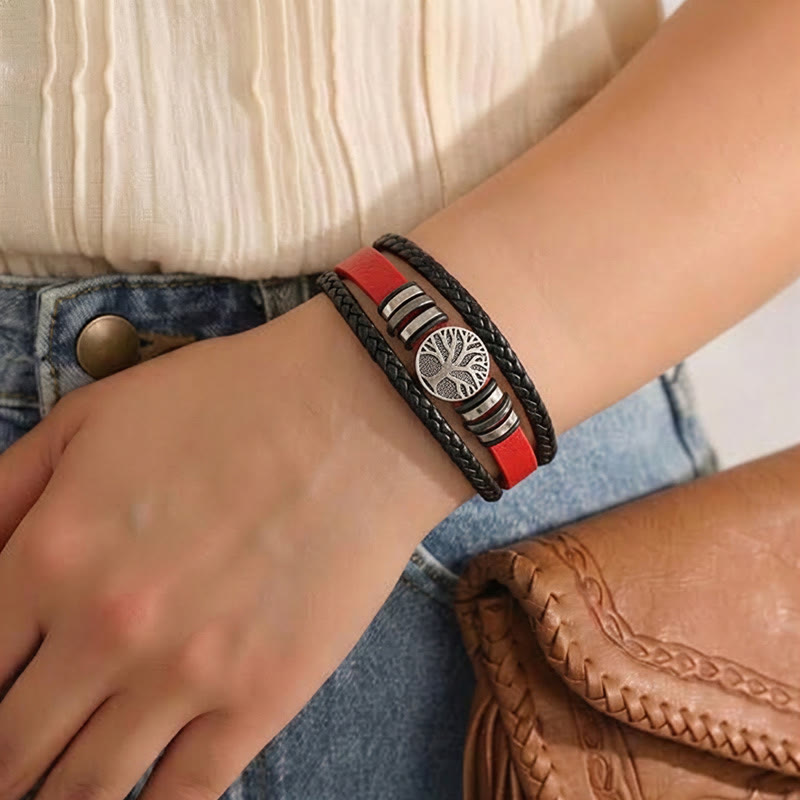 Western-Armband aus schwarzem geflochtenem Leder mit Lebensbaum-Motiv und Magnetverschluss - image 5