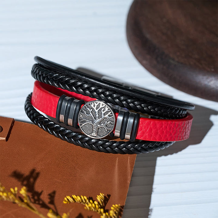 Western-Armband aus schwarzem geflochtenem Leder mit Lebensbaum-Motiv und Magnetverschluss - image 8