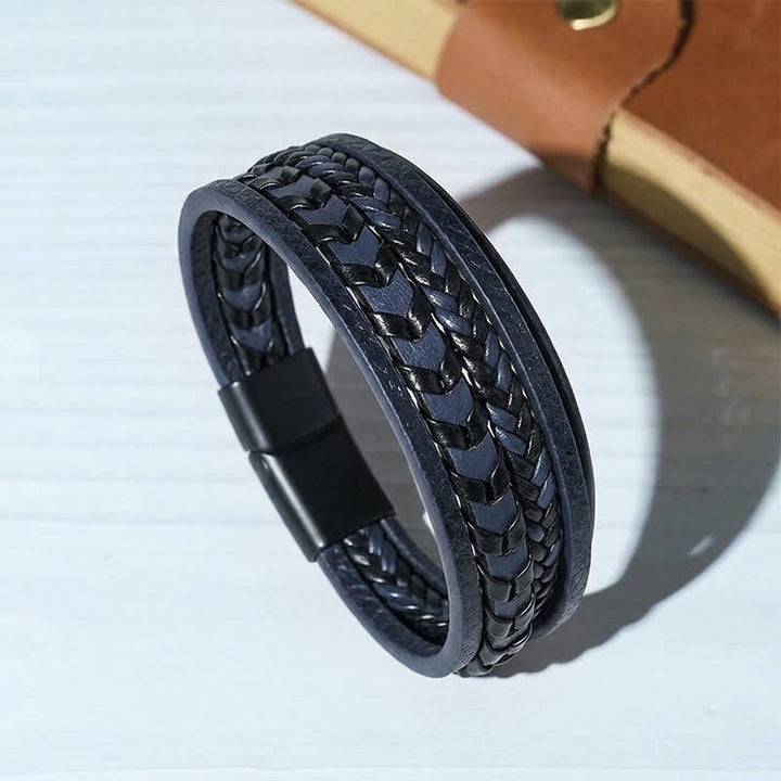 Western Herren-Armband aus geflochtenem Leder mit Magnetverschluss und mehreren Lagen - Blau - 23 cm - image 3