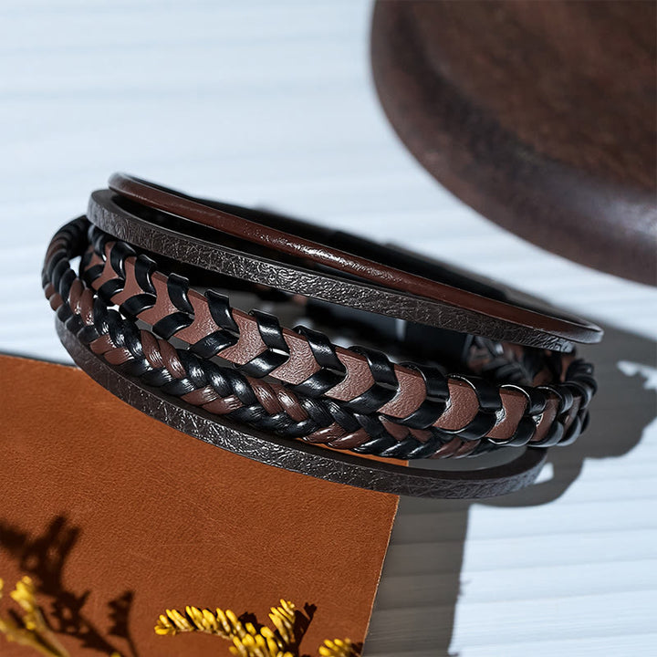 Western Herren-Armband aus geflochtenem Leder mit Magnetverschluss und mehreren Lagen - image 8