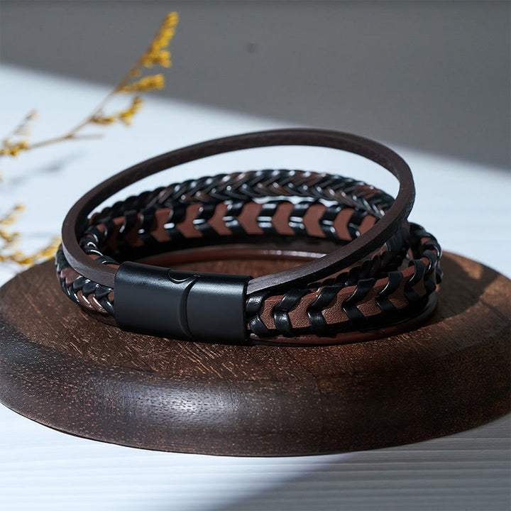 Western Herren-Armband aus geflochtenem Leder mit Magnetverschluss und mehreren Lagen - image 7
