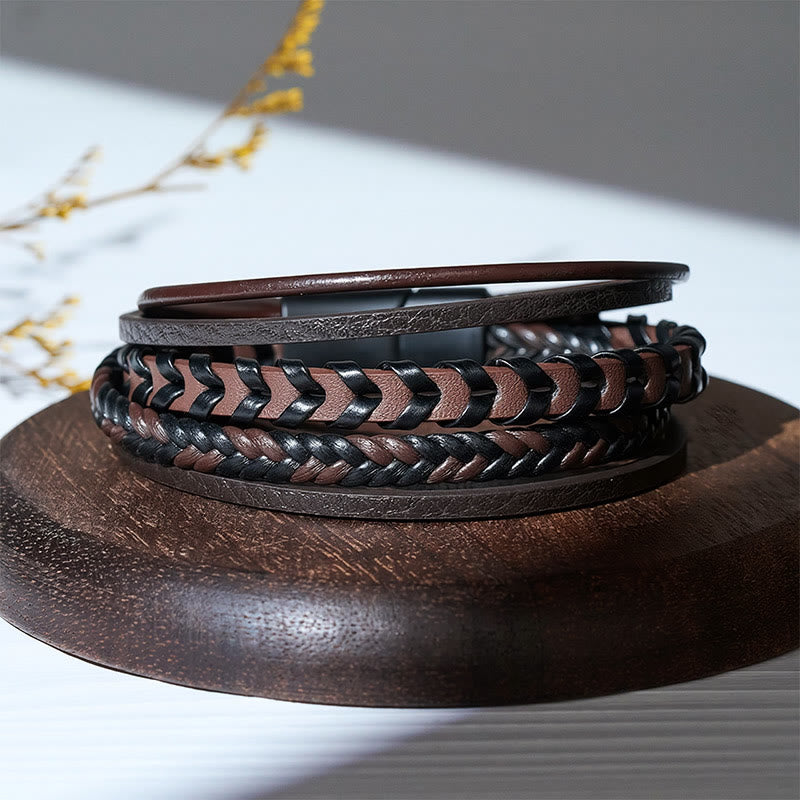 Western Herren-Armband aus geflochtenem Leder mit Magnetverschluss und mehreren Lagen - image 6