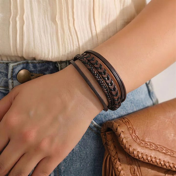 Western Herren-Armband aus geflochtenem Leder mit Magnetverschluss und mehreren Lagen - image 5