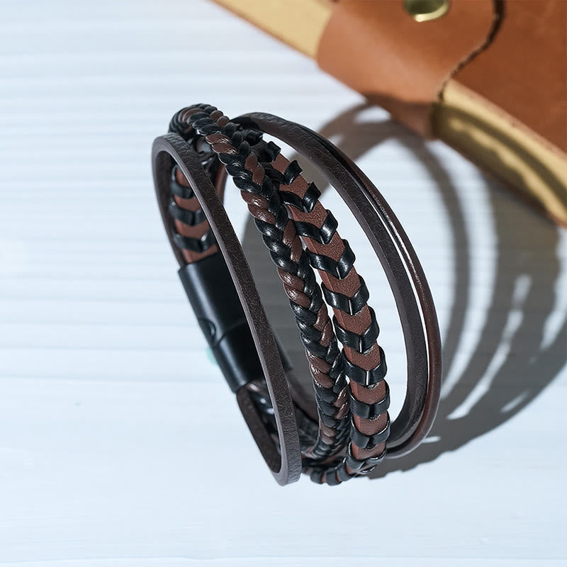 Western Herren-Armband aus geflochtenem Leder mit Magnetverschluss und mehreren Lagen - image 4
