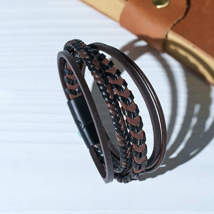Western Herren-Armband aus geflochtenem Leder mit Magnetverschluss und mehreren Lagen - image 4