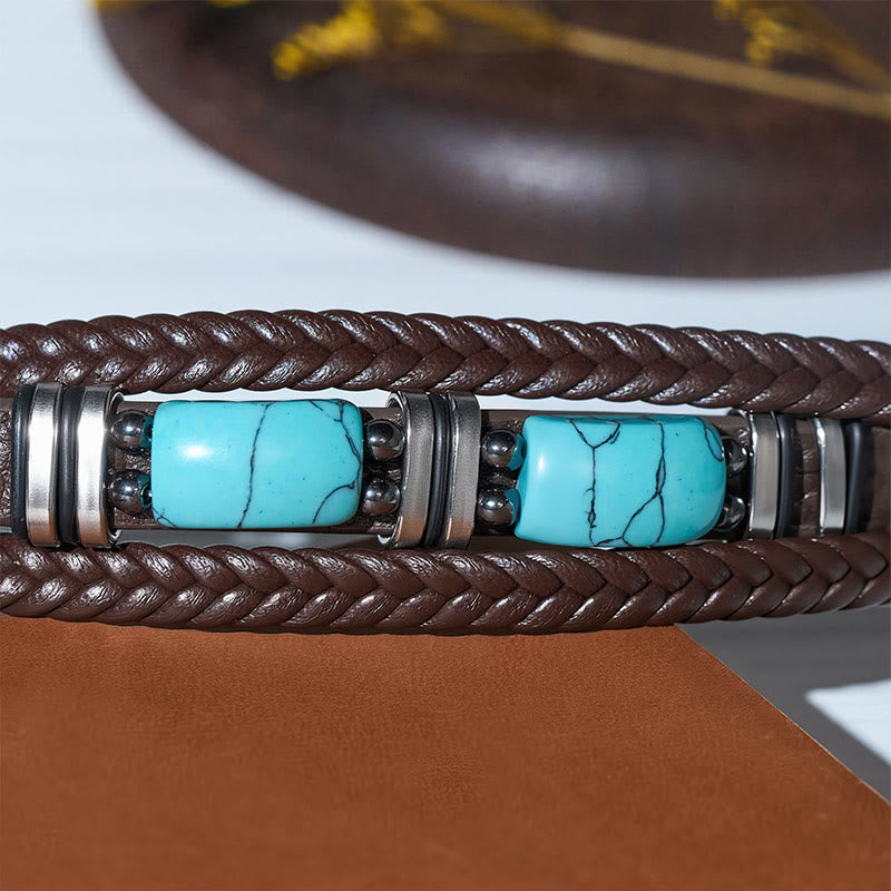 Herrenarmband aus geflochtenem Leder im Western-Stil mit Türkis-Akzenten - image 9