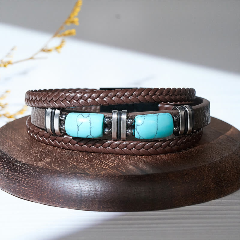 Herrenarmband aus geflochtenem Leder im Western-Stil mit Türkis-Akzenten - image 6