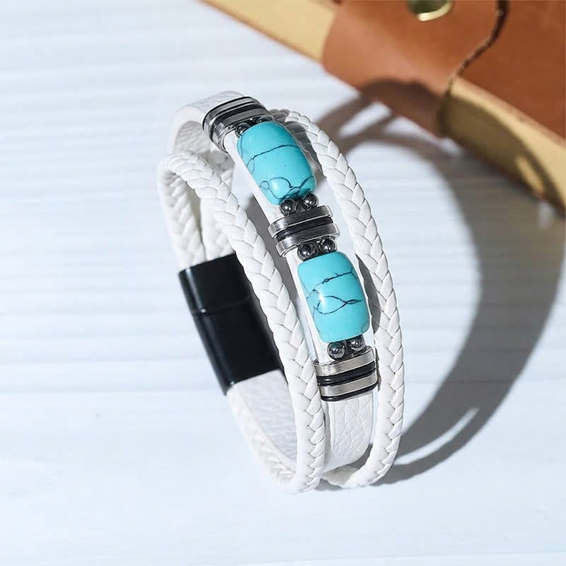 Herrenarmband aus geflochtenem Leder im Western-Stil mit Türkis-Akzenten - Weiß - 9,06 Zoll / 23 cm - image 3
