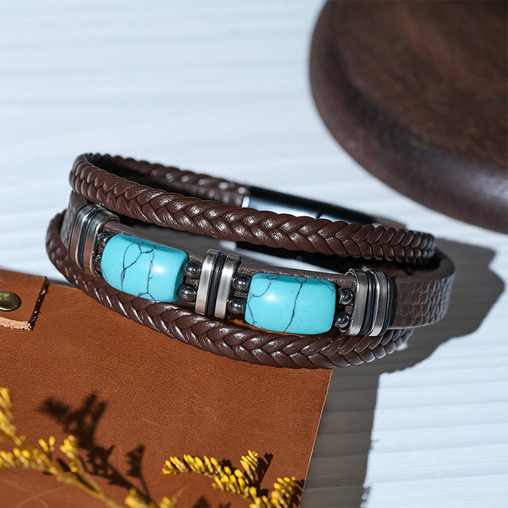 Herrenarmband aus geflochtenem Leder im Western-Stil mit Türkis-Akzenten - image 8
