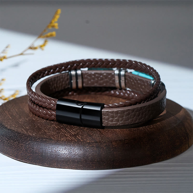 Herrenarmband aus geflochtenem Leder im Western-Stil mit Türkis-Akzenten - image 7
