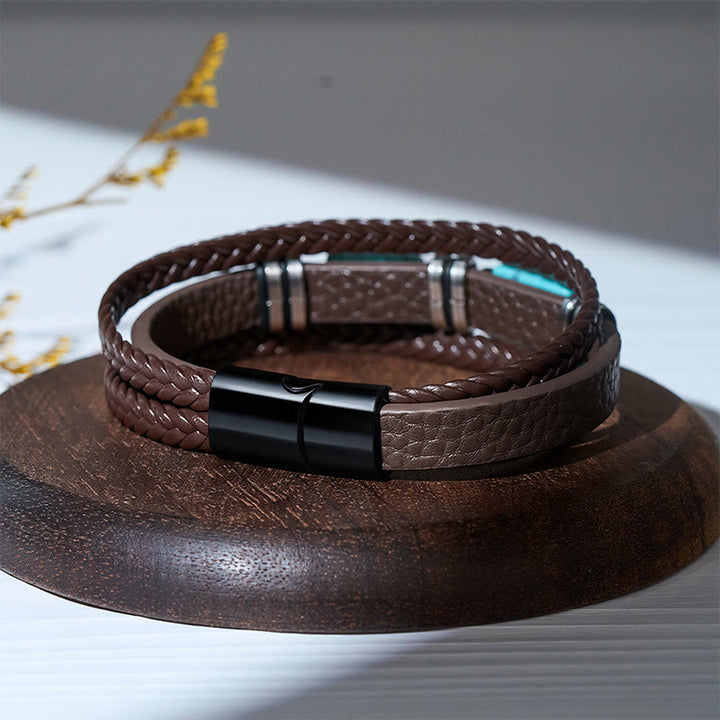 Herrenarmband aus geflochtenem Leder im Western-Stil mit Türkis-Akzenten - image 7