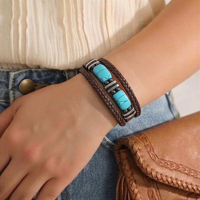 Herrenarmband aus geflochtenem Leder im Western-Stil mit Türkis-Akzenten - image 5