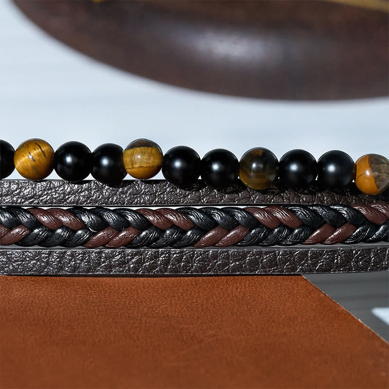Vintage-Western-Armband für Herren aus gemischtem Leder und Lavastein, mehrlagig - image 9