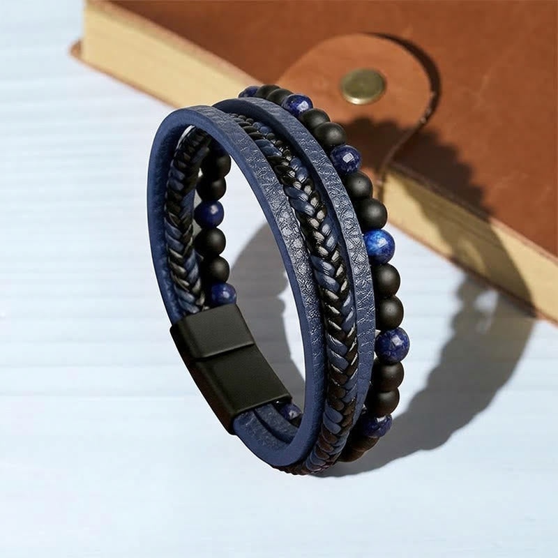 Vintage-Western-Armband für Herren aus gemischtem Leder und Lavastein, mehrlagig - Stil Nr. 2 - 9,06 Zoll / 23 cm - image 4